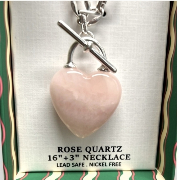 🩷🔹️PIPER K🔹️ Beautiful Pink Rose Quartz 16" Silver-tone necklace - Picture 3 of 8